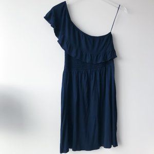 MANGO One Shoulder Dress Dark Blue Empire Waist